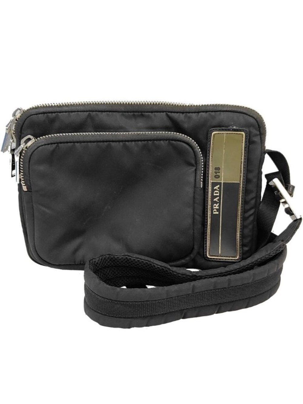 Prada Rubber Logo Shoulder Bag Nylon Messenger